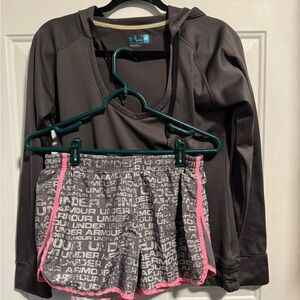 Under Armour Charcoal Hoodie with Logo Print Shorts